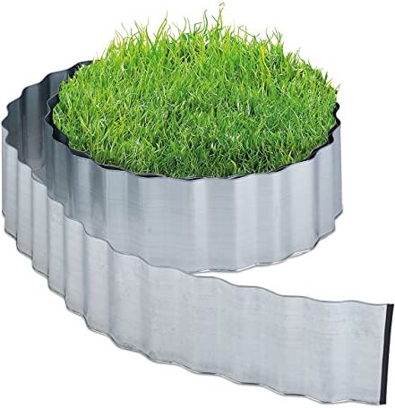 Relaxdays Recinto per Prato e Aiuole, Bordo, Sponda per Giardino Antiradice, HL 16 cm x 8 m, in Ferro Zincato, Argentato, 100%