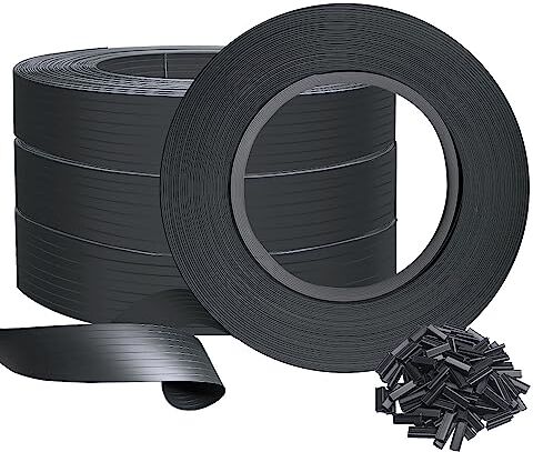 VOUNOT Strisce di Protezione in PVC per Recinzioni da Giardino e Recinzioni a Doppia Asta 300m x 4.7cm, Strisce Frangivista in PVC con 600 Clip di Fissaggio, Nero