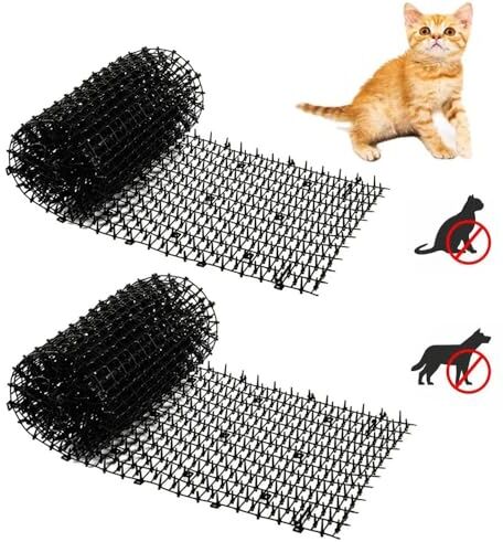 RATSTONE Tappetino Dissuasore Gatto,2 Pezzi Tappetino Anti Gatto,200 x 28 cm,Plastica Tappetino Anti Gatto,con 16 Pioli Rete Spinata,per Prato Giardino Interno Esterno,Stopper Deterrent per Animali Selvatici