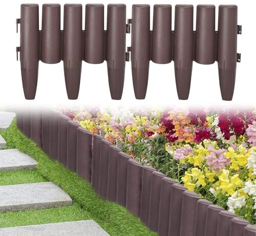 UISEBRT Bordo per prato, 8,4 m, in plastica, effetto legno, per aiuole, da giardino, per palizzata, per giardino, per aiuole, marrone, 1 elemento (lunghezza x altezza): 28 cm x 24 cm