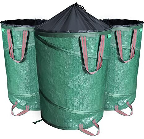 VOUNOT 3 x 100L Borsa da Giardino per Foglie, Sacchi da Giardinaggio Pop Up, Sacco per Rifiuti da Giardino con Maniglie, Antistrappo, Idrorepellente, Riutilizzabile, Pieghevole