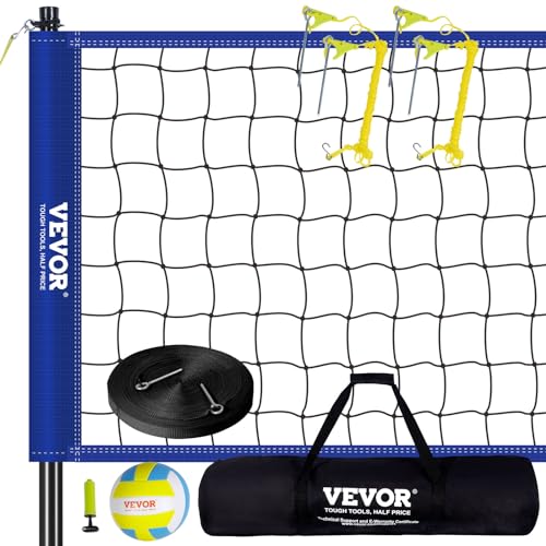 VEVOR Rete da pallavolo portatile per esterni, pali in acciaio regolabili in altezza, set professionale per pallavolo con pompa in PVC, borsa per il trasporto, rete da pallavolo resistente, per