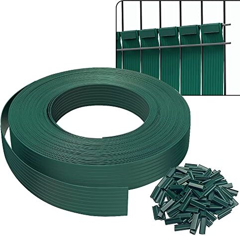 VOUNOT Strisce di Protezione in PVC per Recinzioni da Giardino e Recinzioni a Doppia Asta 75m x 4.7cm, Strisce Frangivista in PVC con 150 Clip di Fissaggio, Verde