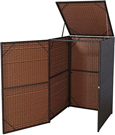 Mendler Copribidone Singolo Box Spazzatura rifiuti HWC-E25 66x65x110cm Acciaio polyrattan Marrone