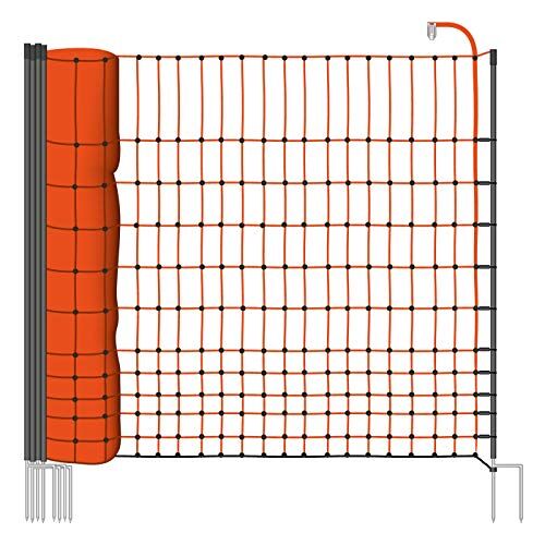 Voss Rete pollame farmNET per recinzioni elettrificabili, 112 cm di Altezza e 50 m di Lunghezza, a Punta Doppia, Dotata di 16 Pali, Colore Arancione