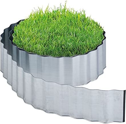 Relaxdays Recinto per Prato e Aiuole, Bordo, Sponda per Giardino Antiradice, HL 16 cm x 6 m, in Ferro Zincato, Argentato, 100%