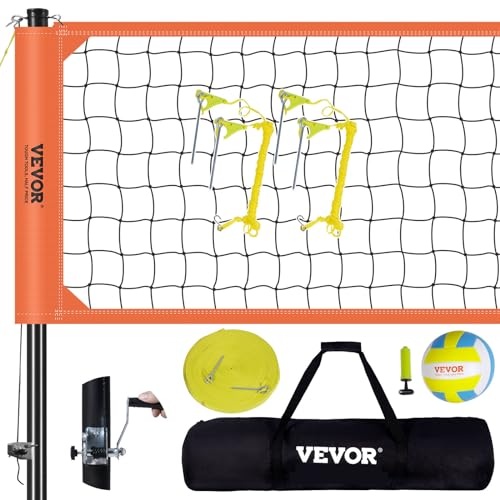 VEVOR Sistema di Rete da Pallavolo Portatile per Esterni, Pali in Alluminio, Set da Pallavolo con Pallavolo in PVC, Borsa per Il Trasporto, Rete da Pallavolo Resistente per Cortile, Spiaggia, Prato