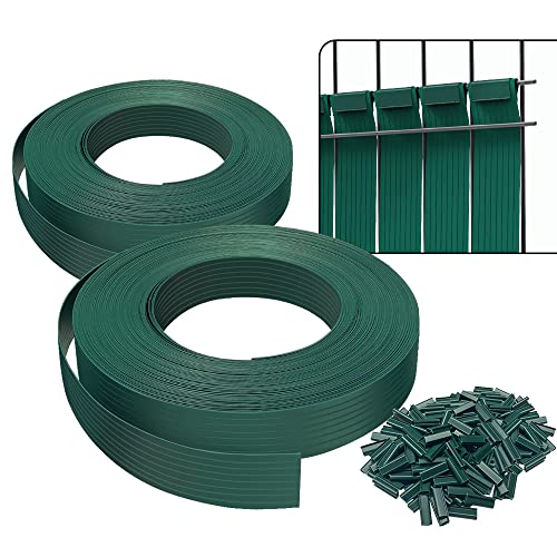 VOUNOT Strisce di Protezione in PVC per Recinzioni da Giardino e Recinzioni a Doppia Asta 150m x 4.7cm, Strisce Frangivista in PVC con 300 Clip di Fissaggio, Verde