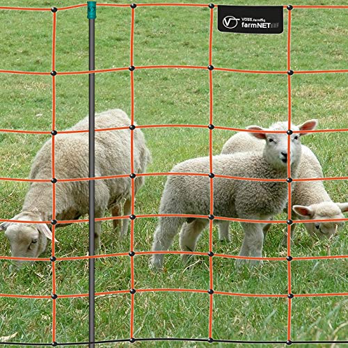 Voss Rete per pascoli di Pecore, per recinzioni elettrificabili farmNET 50 m, Altezza 90 cm, a Punta Singola, 14 Pali, Colore Arancione