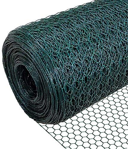 VOUNOT Rete Metallica Plastificata, Reti Recinzione per Pollame, Animali e Piante, Maglia Esagonale 13mm, 100cm x 25m, Verde