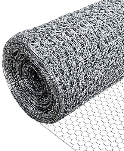 VOUNOT Rete Metallica Zincata, Reti Recinzione per Pollame, Animali e Piante, Maglia Esagonale 13mm, 100cm x 25m, Argento