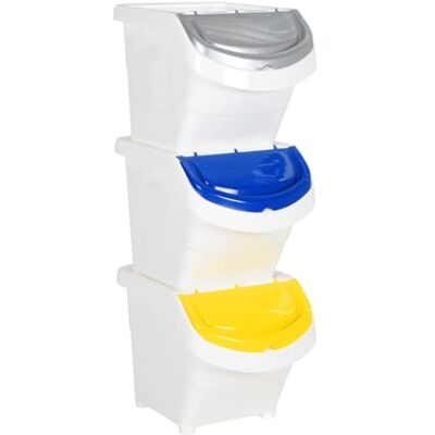 Bidone della spazzatura impilabile bianco vidaXL 78L con coperchio Bidone della spazzatura impilabile bianco vidaXL 78L con coperchio