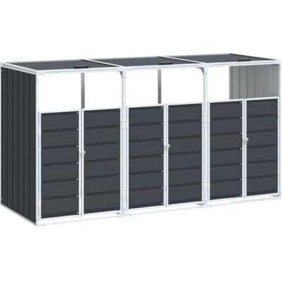 vidaXL Copribidone Ruote per 3 Bidoni Antracite 216x81x115 cm Acciaio vidaXL Copribidone Ruote per 3 Bidoni Antracite 216x81x115 cm Acciaio