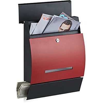 Relaxdays Casetta della Posta, Postale a Parete con portagiornale, verniciatura a Polvere, Metallo, Rosso-Nero, HxLxP: 45x35x11 cm Relaxdays Casetta della Posta, Postale a Parete con portagiornale, verniciatura a Polvere, Metallo, Rosso-Nero, HxLxP: 45x35x11 cm
