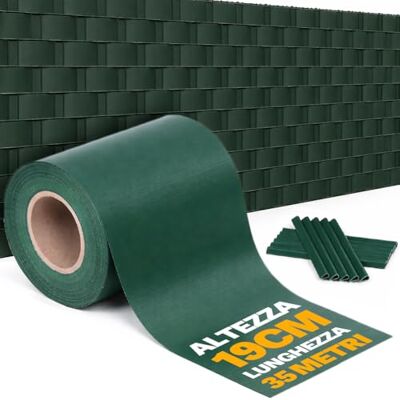 BAKAJI Frangivista Recinzione in PVC 19 cm x 35 Metri, Telo Oscurante per Balcone 450 gr/mq, Strisce Protezione Privacy per Giardino con Clip di Fissaggio, Uv, Impermeabile e Atistrappo (Verde) BAKAJI Frangivista Recinzione in PVC 19 cm x 35 Metri, Telo Oscurante per Balcone 450 gr/mq, Strisce Protezione Privacy per Giardino con Clip di Fissaggio, Uv, Impermeabile e Atistrappo (Verde)