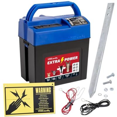 Voss Set elettrificatore Extra Power 9V per Recinzione elettrica Mobile, elettrificatore per recinzioni per pascolo, per Cavalli, Bestiame, Set Starter Voss Set elettrificatore Extra Power 9V per Recinzione elettrica Mobile, elettrificatore per recinzioni per pascolo, per Cavalli, Bestiame, Set Starter
