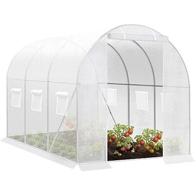 WOLTU Serra da Giardino a Tunnel, 6 Finestre, Bianco, 200x300x200cm Acciaio Zincato; PE 140g/m²; Porta a Zip; Avvolgibile; Laterali; Giardino WOLTU Serra da Giardino a Tunnel, 6 Finestre, Bianco, 200x300x200cm Acciaio Zincato; PE 140g/m²; Porta a Zip; Avvolgibile; Laterali; Giardino