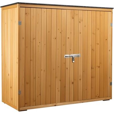 Wiltec Casetta porta attrezzi da giardino in legno color naturale, 136 x 127 x 58 cm, armadio da esterno a due ante, capanno per utensili e strumenti Wiltec Casetta porta attrezzi da giardino in legno color naturale, 136 x 127 x 58 cm, armadio da esterno a due ante, capanno per utensili e strumenti