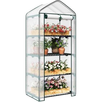 WOLTU Serra da Giardino, 4 Ripiani Metallici, Bianco, 69x49x158cm PE Impermeabile; Svernamento; Piante/Fiori; Ortaggi/Semine; Esterno; Telo WOLTU Serra da Giardino, 4 Ripiani Metallici, Bianco, 69x49x158cm PE Impermeabile; Svernamento; Piante/Fiori; Ortaggi/Semine; Esterno; Telo