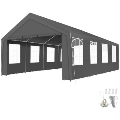 tectake ® Tendone per Feste 8 x 4 m, Gazebo Impermeabile, Protezione UV 50+ 2 Pareti Laterali e 2 Pannelli Frontali Rimovibili, Finestre Ampie, Telone Antistrappo, Sistema a Scatto, Grigio tectake ® Tendone per Feste 8 x 4 m, Gazebo Impermeabile, Protezione UV 50+ 2 Pareti Laterali e 2 Pannelli Frontali Rimovibili, Finestre Ampie, Telone Antistrappo, Sistema a Scatto, Grigio
