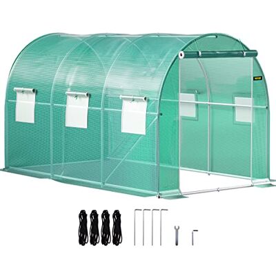 VEVOR Serra tunnel da giardino, 3,7 x 2,1 x 2,1 m, tenda per riparo, piante, telaio in acciaio zincato, copertura impermeabile PE 1 trave superiore, 2 pali diagonali, 1 porta, 6 finestre per coltivare VEVOR Serra tunnel da giardino, 3,7 x 2,1 x 2,1 m, tenda per riparo, piante, telaio in acciaio zincato, copertura impermeabile PE 1 trave superiore, 2 pali diagonali, 1 porta, 6 finestre per coltivare