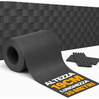 BAKAJI Frangivista Recinzione in PVC 19 cm x 35 Metri, Telo Oscurante per Balcone 450 gr/mq, Strisce Protezione Privacy per Giardino con Clip di Fissaggio, Uv, Impermeabile e Atistrappo (Antracite) BAKAJI Frangivista Recinzione in PVC 19 cm x 35 Metri, Telo Oscurante per Balcone 450 gr/mq, Strisce Protezione Privacy per Giardino con Clip di Fissaggio, Uv, Impermeabile e Atistrappo (Antracite)
