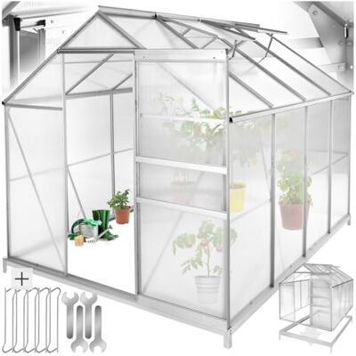 tectake ® Serra da Giardino con Telaio in Alluminio Anodizzato, Serra per Orto con Lastre Termoisolanti, Serra con Porta Scorrevole, Finestra a Tetto per Ventilazione, Base Stabile, 250x185x195 cm tectake ® Serra da Giardino con Telaio in Alluminio Anodizzato, Serra per Orto con Lastre Termoisolanti, Serra con Porta Scorrevole, Finestra a Tetto per Ventilazione, Base Stabile, 250x185x195 cm