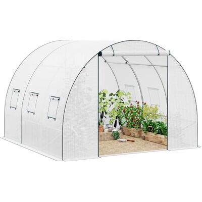 WOLTU Serra da Giardino a Tunnel, 6 Finestre, Bianco, 300x300x200cm Acciaio Zincato; PE 140g/m²; Porta a Zip; Avvolgibile; Laterali; Giardino WOLTU Serra da Giardino a Tunnel, 6 Finestre, Bianco, 300x300x200cm Acciaio Zincato; PE 140g/m²; Porta a Zip; Avvolgibile; Laterali; Giardino