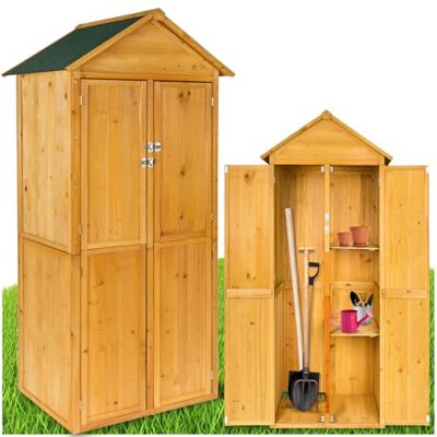 tectake ® Armadio da Giardino con Tetto a Punta, Casetta Ripostiglio da Esterno con 2 Piani d'Appoggio, 2 Porte Richiudibili con Chiavistello in Acciaio, Mobile Giardino per Ricovero Attrezzi Marrone tectake ® Armadio da Giardino con Tetto a Punta, Casetta Ripostiglio da Esterno con 2 Piani d'Appoggio, 2 Porte Richiudibili con Chiavistello in Acciaio, Mobile Giardino per Ricovero Attrezzi Marrone