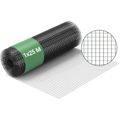 Wiltec Rete da voliera nera Maglie quadrate 12x12mm Rotolo da 25m Altezza 100cm Acciaio zincato Wiltec Rete da voliera nera Maglie quadrate 12x12mm Rotolo da 25m Altezza 100cm Acciaio zincato