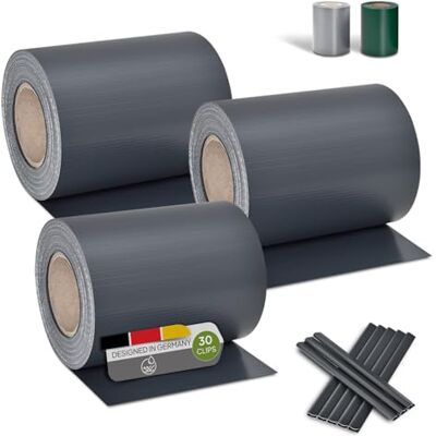 Juskys Strisce frangivista in PVC per recinzioni a Doppia Barra Set da 3-3 Rotoli da 35m x 19cm 90 Clip di Fissaggio Pellicola frangivista frangivento Antracite Juskys Strisce frangivista in PVC per recinzioni a Doppia Barra Set da 3-3 Rotoli da 35m x 19cm 90 Clip di Fissaggio Pellicola frangivista frangivento Antracite