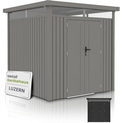 Juskys Casetta per attrezzi Luzern, 5,3 m², in metallo, con porte e finestre, resistente alle intemperie e con serratura, garage per biciclette, casetta da giardino, tortora Juskys Casetta per attrezzi Luzern, 5,3 m², in metallo, con porte e finestre, resistente alle intemperie e con serratura, garage per biciclette, casetta da giardino, tortora