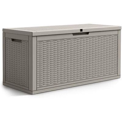 AKORD Baule da Giardino Impermeabile 340L Cassapanca Esterna in Polipropilene Effetto Legno Scatola Contenitore per Balcone e Terrazza, 119x51,7x58,8 cm, Grigio AKORD Baule da Giardino Impermeabile 340L Cassapanca Esterna in Polipropilene Effetto Legno Scatola Contenitore per Balcone e Terrazza, 119x51,7x58,8 cm, Grigio