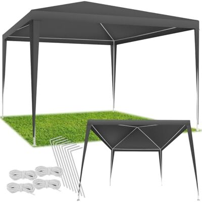 tectake ® gazebo 3x3 m, impermeabile, struttura in acciaio, copertura con protezione UV, tendone da esterno, per fiere, spiaggia, gazebo esterno resistente, con corde e picchetti Grigio tectake ® gazebo 3x3 m, impermeabile, struttura in acciaio, copertura con protezione UV, tendone da esterno, per fiere, spiaggia, gazebo esterno resistente, con corde e picchetti Grigio