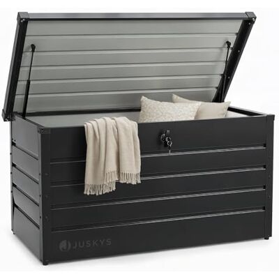 Juskys box di stoccaggio in metallo Limani 380 L – per esterni, impermeabile e chiudibile a chiave – contenitore da giardino per cuscini – antracite Juskys box di stoccaggio in metallo Limani 380 L – per esterni, impermeabile e chiudibile a chiave – contenitore da giardino per cuscini – antracite