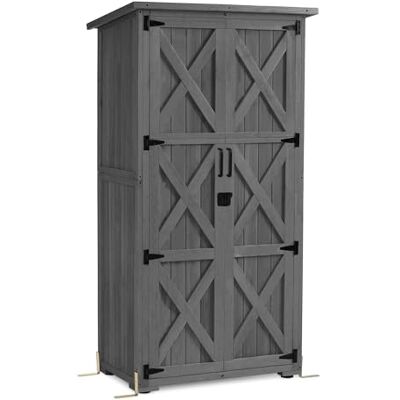 MCombo M armadio da giardino in legno, casetta da giardino piccola resistente alle intemperie, casetta per attrezzi da esterno, per area esterna balcone terrazza, 55×90×169cm, 0878-F (Grigio) MCombo M armadio da giardino in legno, casetta da giardino piccola resistente alle intemperie, casetta per attrezzi da esterno, per area esterna balcone terrazza, 55×90×169cm, 0878-F (Grigio)