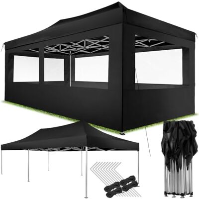 tectake ® Gazebo Pieghevole e Richiudibile Pop Up, 6x3 m, Telaio in Alluminio, Impermeabile, 4 Altezze, 4 Pannelli Laterali, Picchetti Inclusi, Gazebo da esterno per Giardino, Barbecue e Bar Nero tectake ® Gazebo Pieghevole e Richiudibile Pop Up, 6x3 m, Telaio in Alluminio, Impermeabile, 4 Altezze, 4 Pannelli Laterali, Picchetti Inclusi, Gazebo da esterno per Giardino, Barbecue e Bar Nero