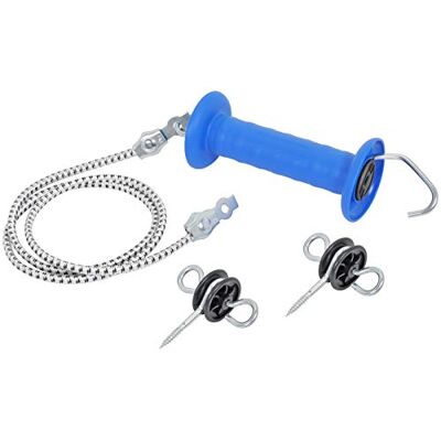Voss Set Piccole recinzioni, con Maniglia, Corda Elastica espandibile da 1,3 m a 2,3 m e isolatori Voss Set Piccole recinzioni, con Maniglia, Corda Elastica espandibile da 1,3 m a 2,3 m e isolatori