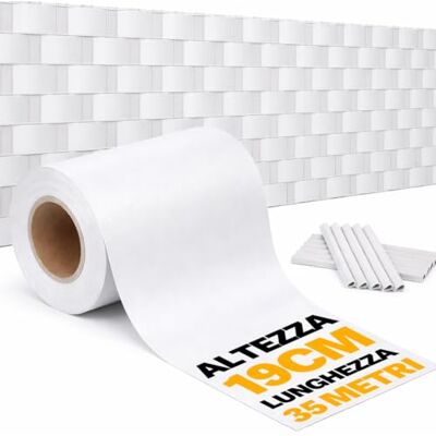 BAKAJI Frangivista Recinzione in PVC 19 cm x 35 Metri, Telo Oscurante per Balcone 450 gr/mq, Strisce Protezione Privacy per Giardino con Clip di Fissaggio, Uv, Impermeabile e Atistrappo (Bianco) BAKAJI Frangivista Recinzione in PVC 19 cm x 35 Metri, Telo Oscurante per Balcone 450 gr/mq, Strisce Protezione Privacy per Giardino con Clip di Fissaggio, Uv, Impermeabile e Atistrappo (Bianco)