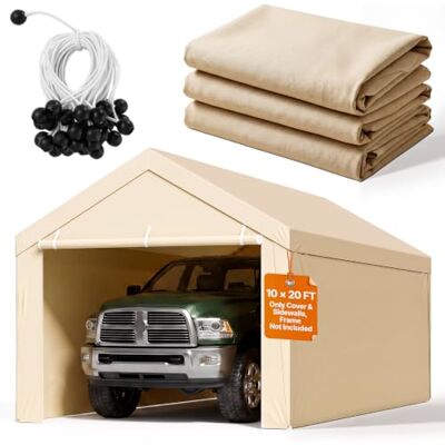 VEVOR Tettoia per Posto Auto Coperto, Telo Superiore per Tenda da Garage con Pareti Laterali 6,0 x 2,87 m, Resistente ai Raggi UV Impermeabile, con Passeggini a Sfera, Telaio non Incluso, Beige VEVOR Tettoia per Posto Auto Coperto, Telo Superiore per Tenda da Garage con Pareti Laterali 6,0 x 2,87 m, Resistente ai Raggi UV Impermeabile, con Passeggini a Sfera, Telaio non Incluso, Beige