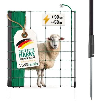 Voss Rete per recinzioni da pascolo elettrificabile, Altezza 90 cm e 50 m di Lunghezza, a Punta Singola, 14 Pali Neri, Colore Verde Pino Voss Rete per recinzioni da pascolo elettrificabile, Altezza 90 cm e 50 m di Lunghezza, a Punta Singola, 14 Pali Neri, Colore Verde Pino