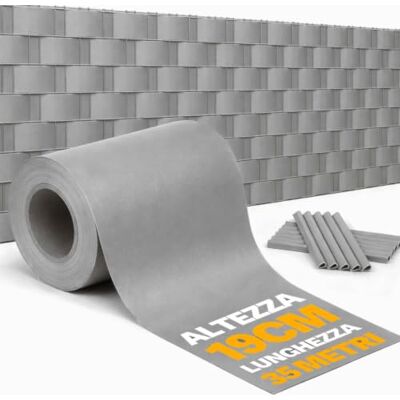 BAKAJI Frangivista Recinzione in PVC 19 cm x 35 Metri, Telo Oscurante per Balcone 450 gr/mq, Strisce Protezione Privacy per Giardino con Clip di Fissaggio, Uv, Impermeabile e Atistrappo (Grigio) BAKAJI Frangivista Recinzione in PVC 19 cm x 35 Metri, Telo Oscurante per Balcone 450 gr/mq, Strisce Protezione Privacy per Giardino con Clip di Fissaggio, Uv, Impermeabile e Atistrappo (Grigio)