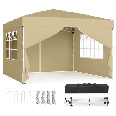 SONGMICS Gazebo, Tendone Pieghevole, Protezione Solare, Resistente alla Pioggia Leggera, Portatile, con Pareti Laterali, per Cortile, Giardino, Mercato, 3 x 3 m, Beige GCT104LZ01 SONGMICS Gazebo, Tendone Pieghevole, Protezione Solare, Resistente alla Pioggia Leggera, Portatile, con Pareti Laterali, per Cortile, Giardino, Mercato, 3 x 3 m, Beige GCT104LZ01