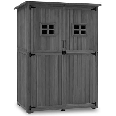 MCombo M armadio da giardino in legno, casetta da giardino piccola resistente alle intemperie, casetta per attrezzi da esterno, per area esterna balcone terrazza, 59×127×168 cm, 0912 (Grigio) MCombo M armadio da giardino in legno, casetta da giardino piccola resistente alle intemperie, casetta per attrezzi da esterno, per area esterna balcone terrazza, 59×127×168 cm, 0912 (Grigio)