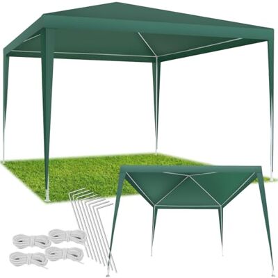 tectake ® gazebo 3x3 m, impermeabile, pieghevole, struttura in acciaio, copertura con protezione UV, tendone da esterno, per fiere, spiaggia, gazebo esterno resistente, con corde e picchetti Verde tectake ® gazebo 3x3 m, impermeabile, pieghevole, struttura in acciaio, copertura con protezione UV, tendone da esterno, per fiere, spiaggia, gazebo esterno resistente, con corde e picchetti Verde
