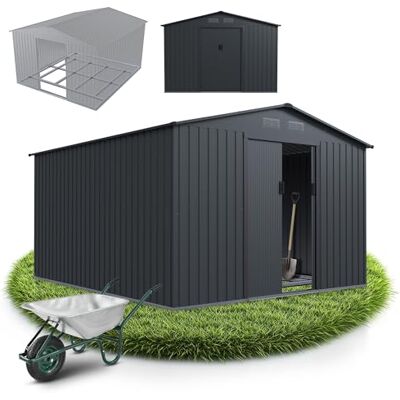Juskys casetta in metallo XXL – grigio scuro, resistente alle intemperie con telaio di fondazione, porta scorrevole & chiudibile – per giardino & ripostiglio Juskys casetta in metallo XXL – grigio scuro, resistente alle intemperie con telaio di fondazione, porta scorrevole & chiudibile – per giardino & ripostiglio