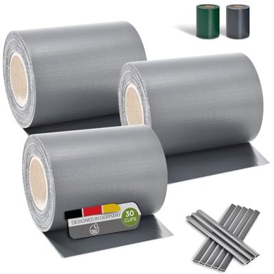Juskys Strisce frangivista in PVC per recinzioni a Doppia Barra Set da 3-3 Rotoli da 35m x 19cm 60 Clip di Fissaggio Pellicola frangivista frangivento Grigio Chiaro Juskys Strisce frangivista in PVC per recinzioni a Doppia Barra Set da 3-3 Rotoli da 35m x 19cm 60 Clip di Fissaggio Pellicola frangivista frangivento Grigio Chiaro