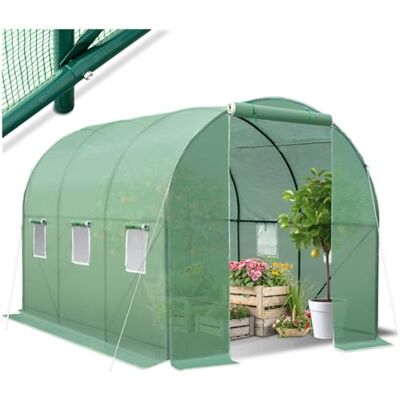 tectake ® Serra da Giardino in Acciaio e PVC, Politunnel con 6 Finestre e Zanzariera, Casetta per Coltivazione Orto e Fiori, Serra per Piante, Resistente al Gelo Verde- 343x200x200 cm 7 m² tectake ® Serra da Giardino in Acciaio e PVC, Politunnel con 6 Finestre e Zanzariera, Casetta per Coltivazione Orto e Fiori, Serra per Piante, Resistente al Gelo Verde- 343x200x200 cm 7 m²