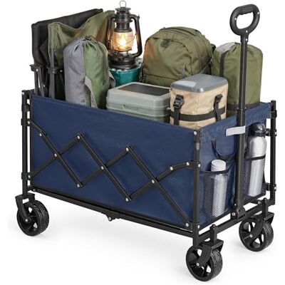 SONGMICS Carrello da Spiaggia, Capiente 150 L, Portante 150 kg, Carrello Pieghevole con Ruote, con Manico regolabile e Sacchetti per Tazze, per Spesa, Campeggio, Festa, Blu Notte SONGMICS Carrello da Spiaggia, Capiente 150 L, Portante 150 kg, Carrello Pieghevole con Ruote, con Manico regolabile e Sacchetti per Tazze, per Spesa, Campeggio, Festa, Blu Notte