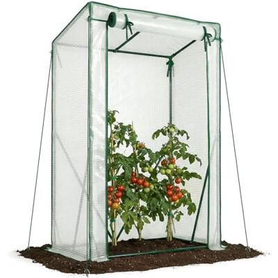VOUNOT ® Serra da Giardino a Tetto Inclinato 100x50x150 cm, Porta Avvolgibile, Copertura PE Rinforzato 135g/m² e Telaio in Acciaio per Pomodori, Orto, Fiori e Piante, Bianco VOUNOT ® Serra da Giardino a Tetto Inclinato 100x50x150 cm, Porta Avvolgibile, Copertura PE Rinforzato 135g/m² e Telaio in Acciaio per Pomodori, Orto, Fiori e Piante, Bianco